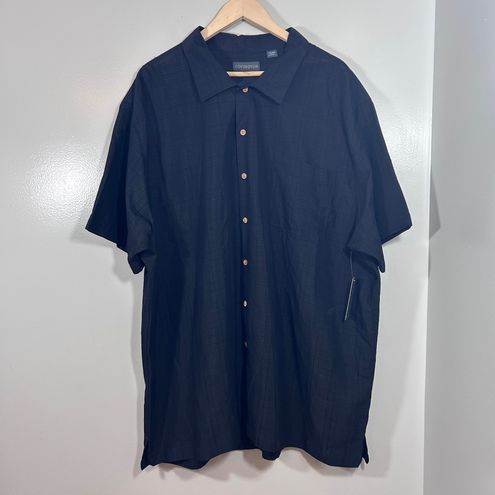 Covington Mens XXL Black Onyx Grid Short Sleeve Button Down Shirt NWT New
